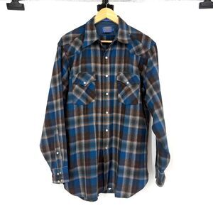 Vintage Pendleton Shirt Mens L Long High Grade Western Wear Blue Pearl Snap USA
